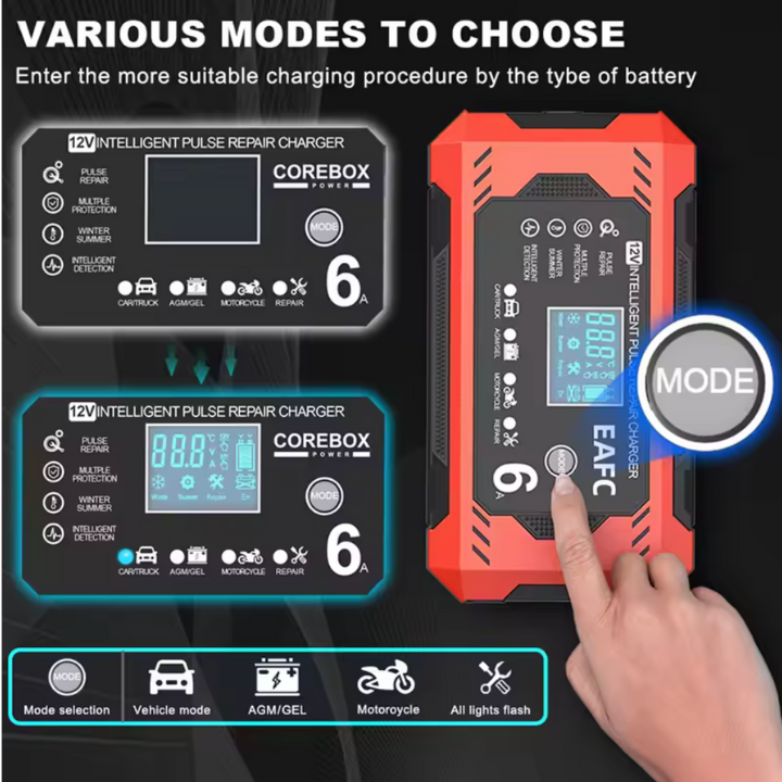Intelligent Bilbatterioplader 12V/24V - LCD-display & Automatisk Beskyttelse