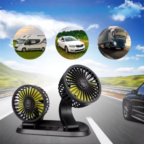 Ventilador automático de doble cabezal - Alimentación por USB o mechero