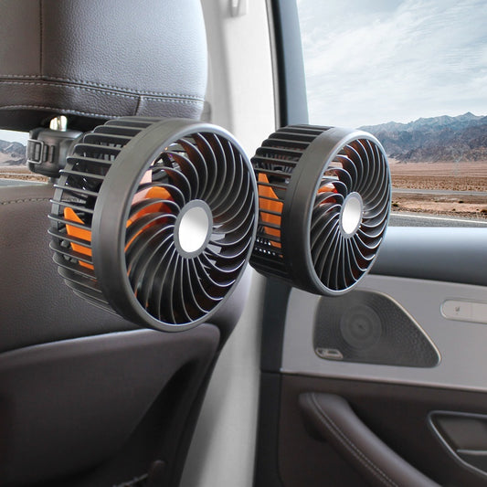 Ventilador de Coche de Doble Cabeza — Recargable y Orientable